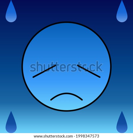 Sad emotional face in blue with teardrop 01