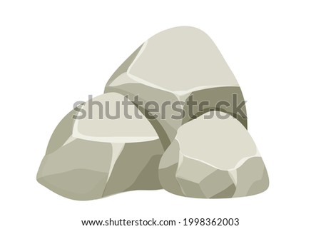 Stone, rock pile isolated on white background. Big boulder element, granite block for ui games, decoration, clipart in cartoon style. Vector illustration Royalty-Free Stock Photo #1998362003
