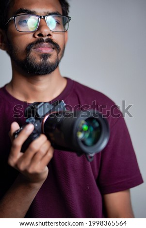 Photographer With Camera on white background.