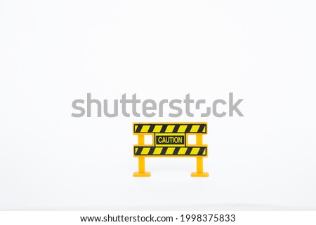 Caution sign isolate on white background, plastic road sign with space on white background