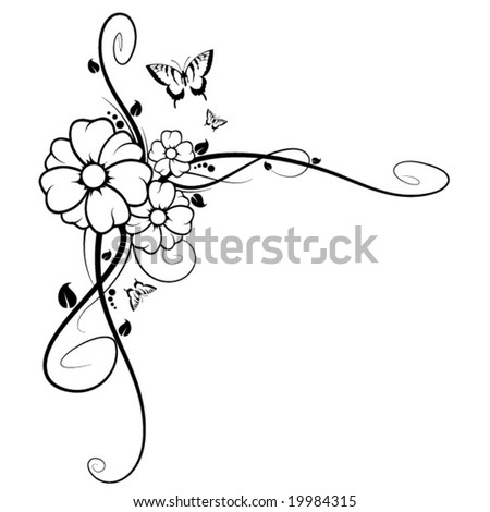Abstract image, there are flowers, butterflies and branches