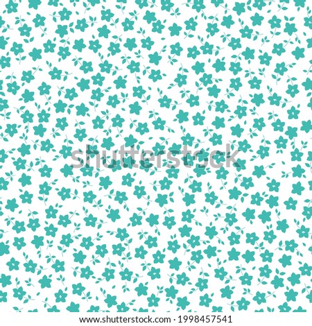 Seamless vintage abstract. white background. small turquoise flowers and leaves. vector texture. fashionable print for textiles and wallpaper.