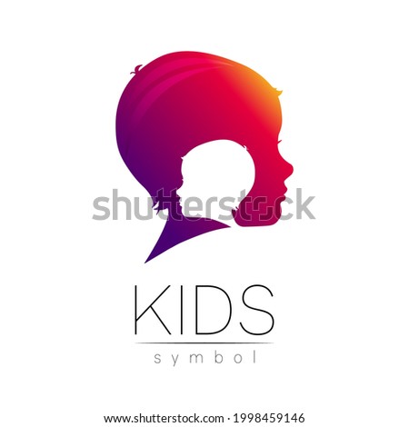 Child violet logotype in vector. Silhouette profile human head. Concept logo for people, children, autism, kids, therapy, clinic, education. Template symbol, modern design isolated on white background