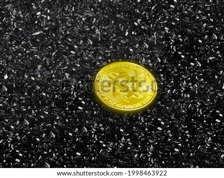 Bitcoin over road in golden color and 3d view