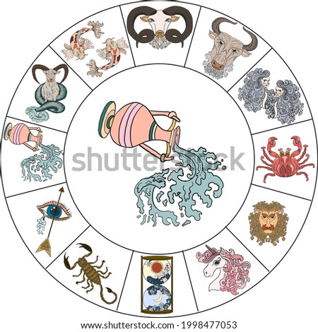 Aquarius vector of Astrology design.horoscope circle with signs of zodiac set vector.signs such as a aries, taurus, gemini, cancer, leo, virgo, libra, scorpio, sagittarius, capricorn,aquarius, pisces.