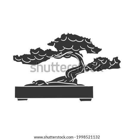 Bonsai Icon Silhouette Illustration. Japanese Tree Vector Graphic Pictogram Symbol Clip Art. Doodle Sketch Black Sign.