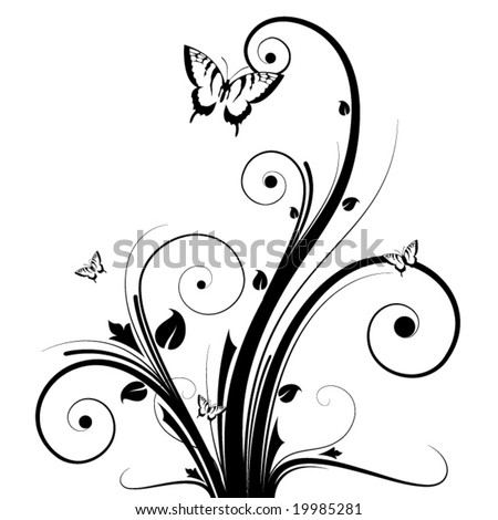 Abstract image, there are flowers, butterflies and branches