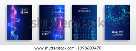 Blue layout futuristic brochures, flyers, placards. Contemporary science and digital technology concept. Vector template for brochure or cover with hi-tech elements background. Royalty-Free Stock Photo #1998603470