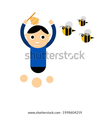 A man running from a swarm of bees.