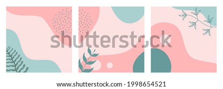 Bundle of abstract nature backgrounds on pastel color suitable for banner, poster, flyer, social media post or feed template, cover, etc. Modern organic shapes with copy space text.