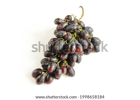 Wet dark grapes cluster isolated on white background