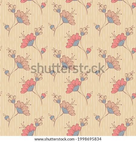 Colorful Seamless Vector Pattern with Hand drawn flowers - for fabrics, clothing, holidays, packaging paper, decoration.