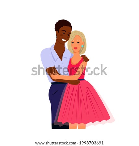 Multiracial couple in love, vector illustration in flat style. Multiethnic family.