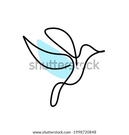 Silhouette of abstract color bird as line drawing on white