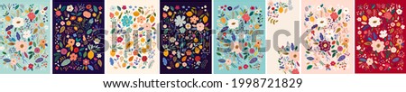 Beautiful flower collection of posters with roses, leaves, floral bouquets, flower compositions. Notebook covers Royalty-Free Stock Photo #1998721829