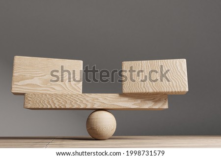 Balance concept. Wooden cube block with blank cubes on seesaw. Life style concept Royalty-Free Stock Photo #1998731579