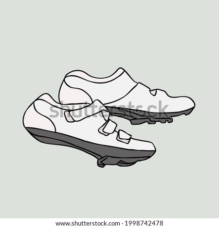 Pair of bike shoes - hand drawn vector illustration, isolated object. Flat color design.
