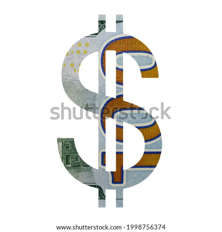 US Dollar Sign Icon with Real 100 Dollars Banknote Texture Isolated on White Background