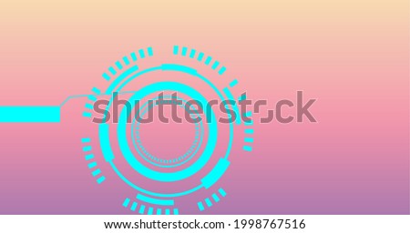 Composition of scope scanning over yellow to pink background. global digital interface, technology and networking concept digitally generated image.