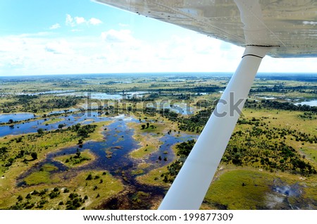 the view from an aircraft flying over the Okavango delta in africa