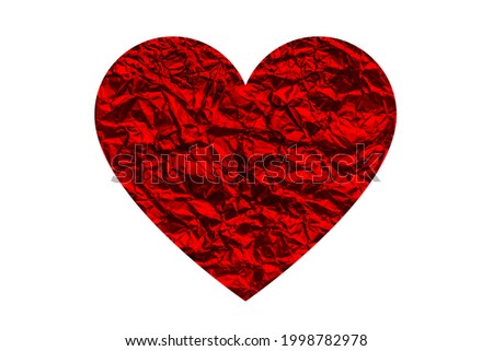 Valentine's Day signs, banner or card. Paper art red heart isolated on white background. Red foil heart on white background.