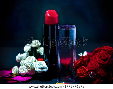 Generic Lipstick-Makeup Setup With Floral Decoration