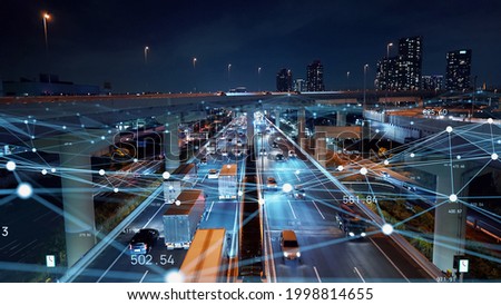 Transportation and technology concept. ITS (Intelligent Transport Systems). Mobility as a service.Telecommunication. IoT (Internet of Things). ICT (Information communication Technology). Royalty-Free Stock Photo #1998814655