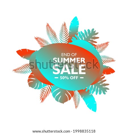 Summer sale banner tropical sale design for banner or flyer with exotic palm leaves, Invitation for shopping with 50 percent off. special offer card, template for design.