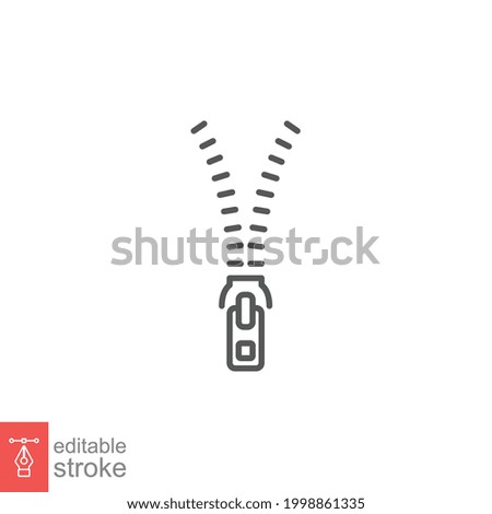 Zipper tool line icon. open zip lock tailor collection. Textile and fabric zippers fastener, sewing tools for clothes and bags. Editable stroke vector illustration design on white background. EPS 10 Royalty-Free Stock Photo #1998861335