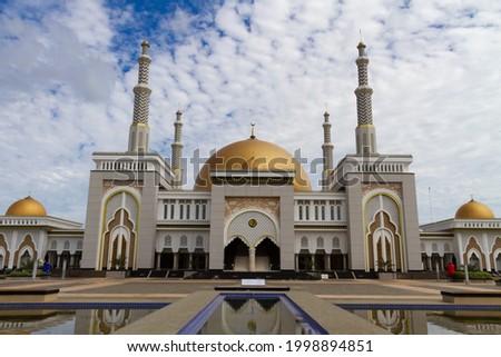al falah is New Mosque Famous Tourist attraction In Mempawah, Indonesia. Mempawah and west borneo tourism concept Image. Ramadan kareem image.