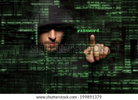 Silhouette of a hacker use  command of virus attack on graphic user interface