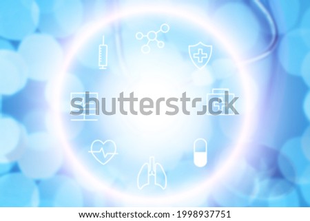 medical technology background bokeh,healthcare icons, medicine and medical safety concept