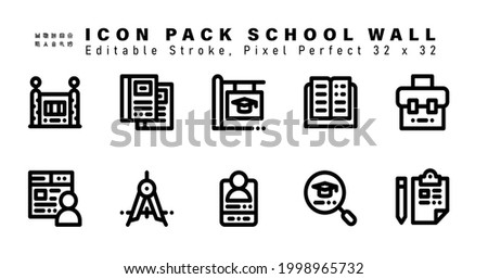 Icon Set of School Wall Line Icons. Contains such Icons as Briefcase, Online Class, Divider, Mobile Video Chat etc. Editable Stroke. 32 x 32 Pixel Perfect