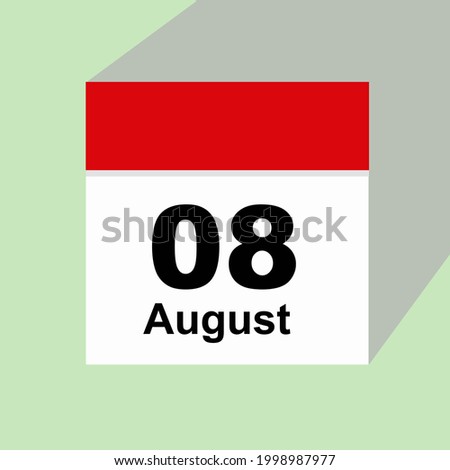 Calendar August 8 icon illustration, Flat Design sign symbol isolated on green background