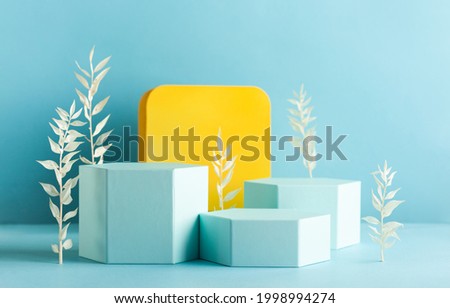 Abstract background with  podiums for products presentation or exhibitions. Composition of different geometric objects with copy space.
