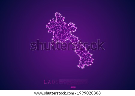Laos Map mash line and point scales on purple technology background. Wire Frame 3D mesh polygonal network line, design sphere, dot and structure -  Vector illustration eps 10