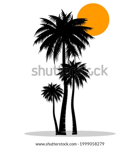 Black Coconut or palm trees and sun silhouette Icon. Can be used to illustrate any nature or healthy lifestyle topic.