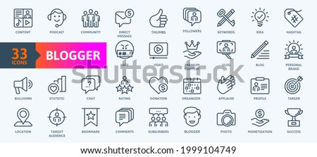 Blogger, blogging, blog -  thin line web icon set. Outline icons collection. Simple vector illustration. Royalty-Free Stock Photo #1999104749