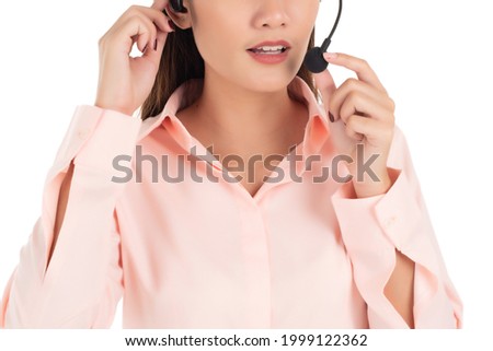 Portrait of beautiful young asian businesswoman on white background, concept of customer support