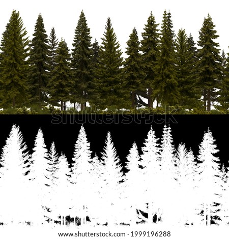 3D Rendering of Horizon Pine Trees Line in 4K. Aplha Mask included.