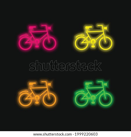 Bicycle four color glowing neon vector icon