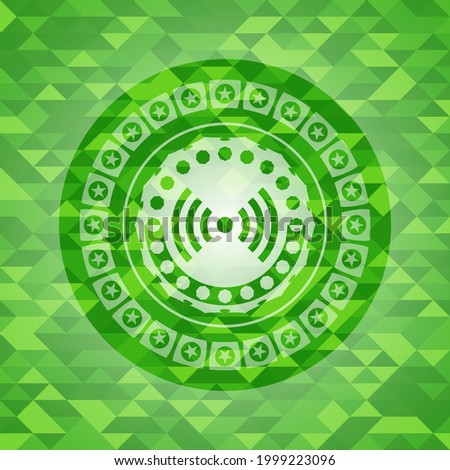 signal icon inside realistic green mosaic emblem. 