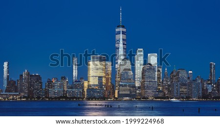 Manhattan skyline at the blue hour, New York City, USA.