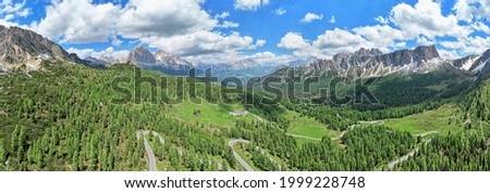 Mountains and valleys of the Italian Alps. Panorama view from above