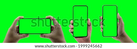 Smartphone similar to phone 12 with green screen for Infographic Global Business Marketing Plan, mockup model similar to iPhone isolated Background of ai digital investment economy - Clipping Path