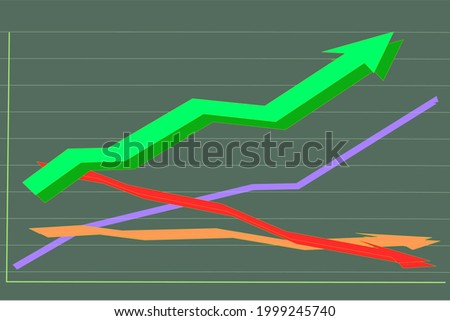 Vector design graph chart with arrow line. Stock market, index or trend or  business or finance or bank or investment or marketing or reporting or news or website or headline concept