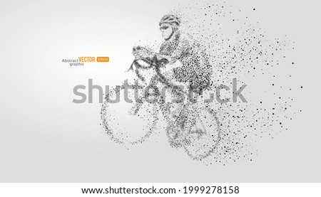 The male road cyclist is composed of particles on gray background. Abstract vector sports background.