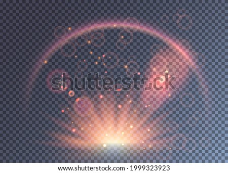 Pink magical light shining with particles and halo. Fantasy illustration, a lot of bubbles and glimpses