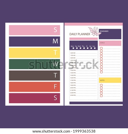 DAILY PLANNER HALLOWEEN Holiday Printable Template Organizer Schedule Page For A Day For Effective Planning Paper Sheet Design Clip Art Vector illustration Set