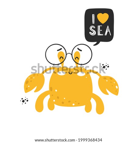 Yellow crab with scandinavian lettering for kids design